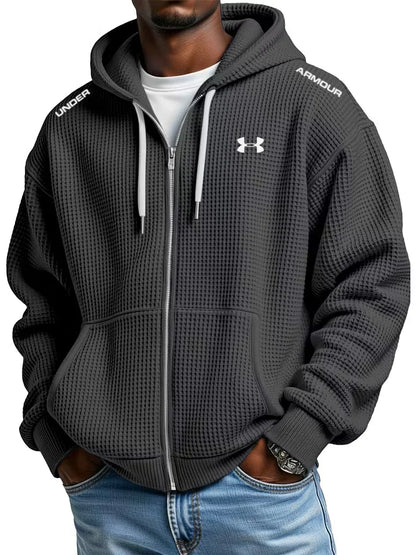 Men's cotton waffle knit casual sports hooded jacket