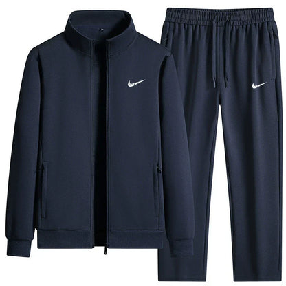 NK-Black Zip-Up Jacket and Pants Tracksuit Set
