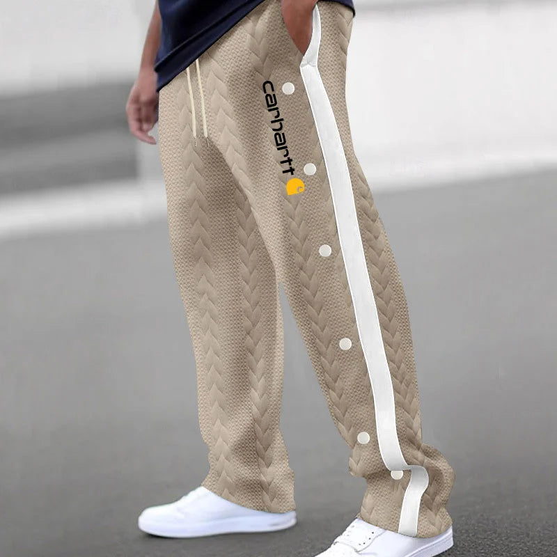 CH-Men's Jacquard Button Casual Thickened Sweatpants